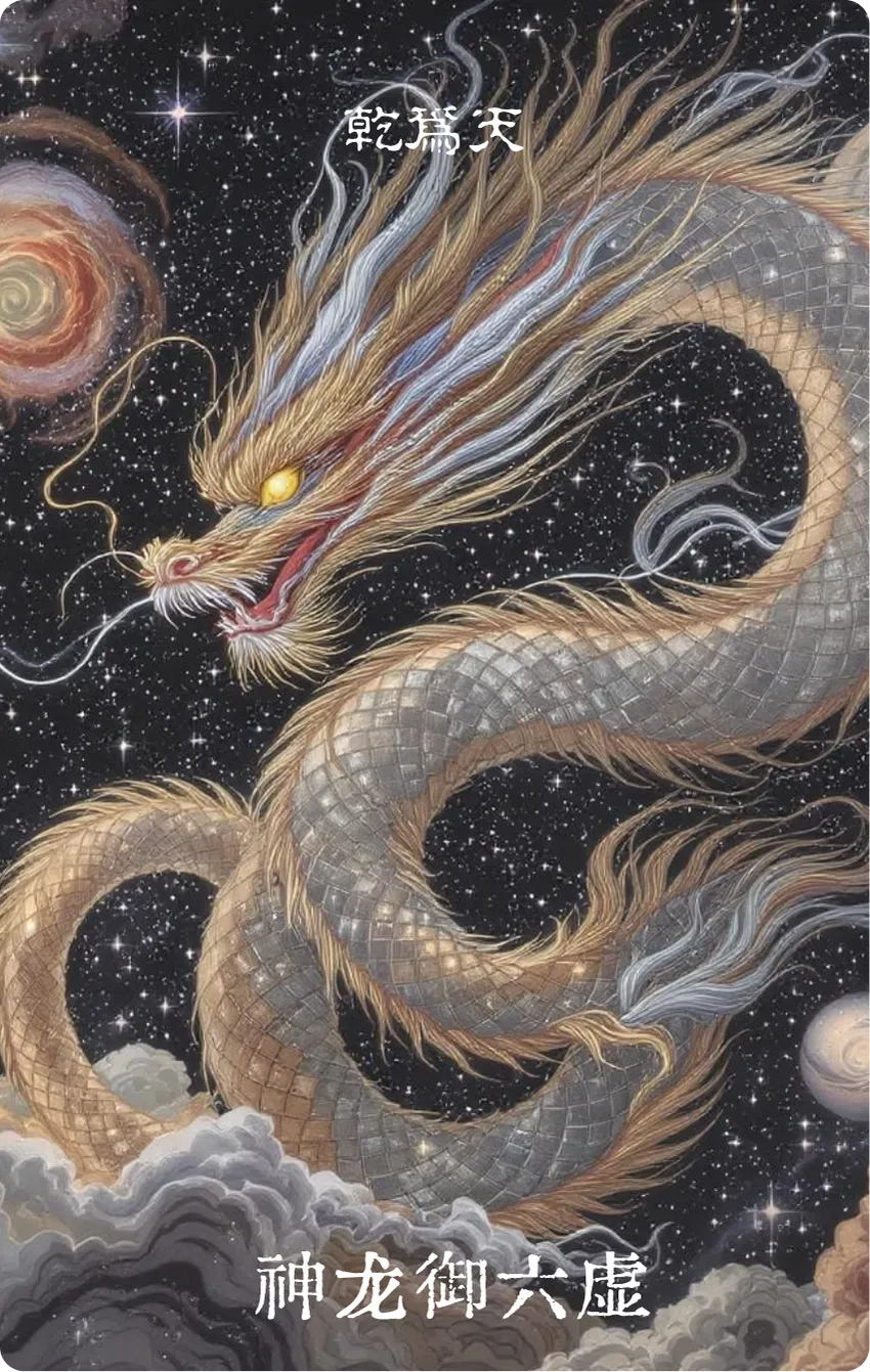 乾卦卡牌正面——神龙御六虚