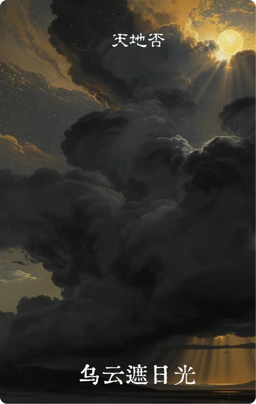 天地否卦卡牌正面:烏雲蔽日光