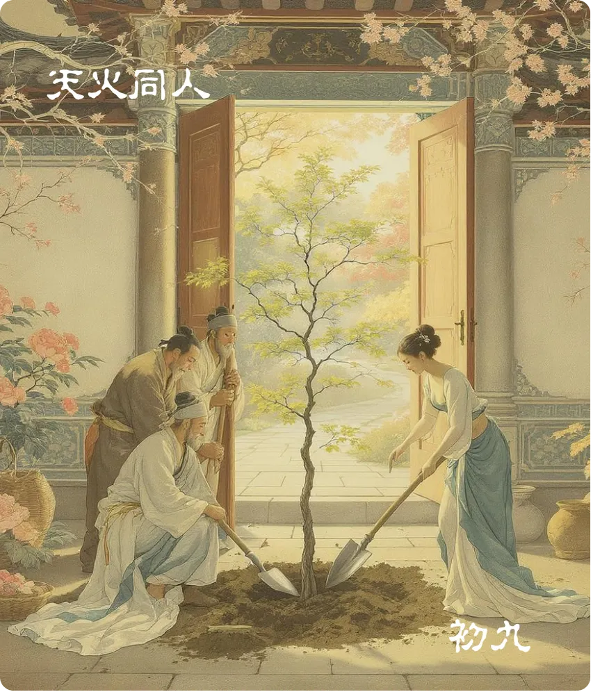 天火同人卦初九爻卡:同人于门