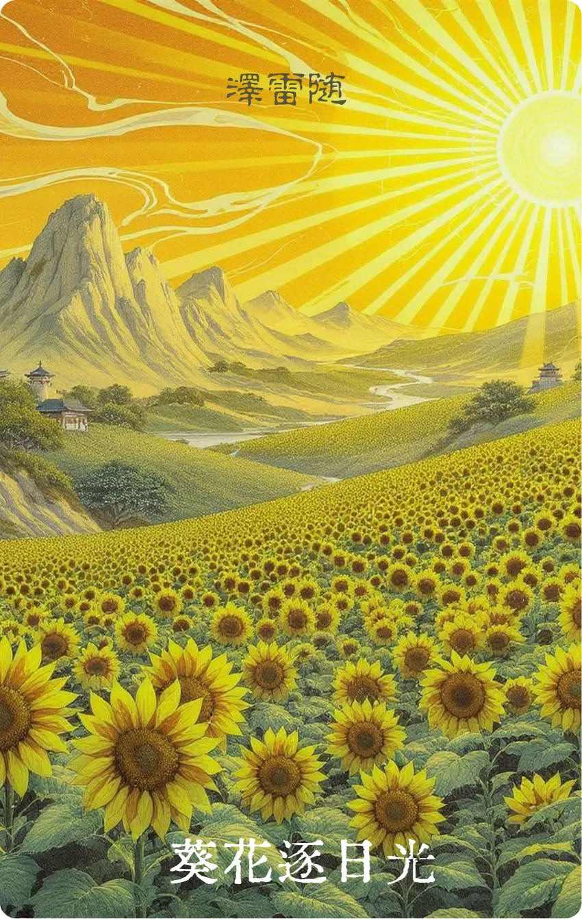 泽雷随卦卡牌正面：葵花逐日光