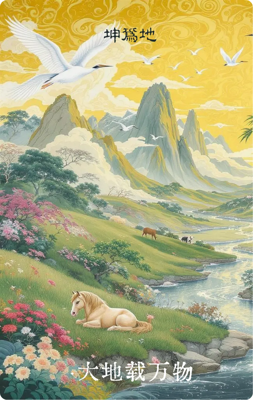 坤卦卡牌正面:大地載萬物