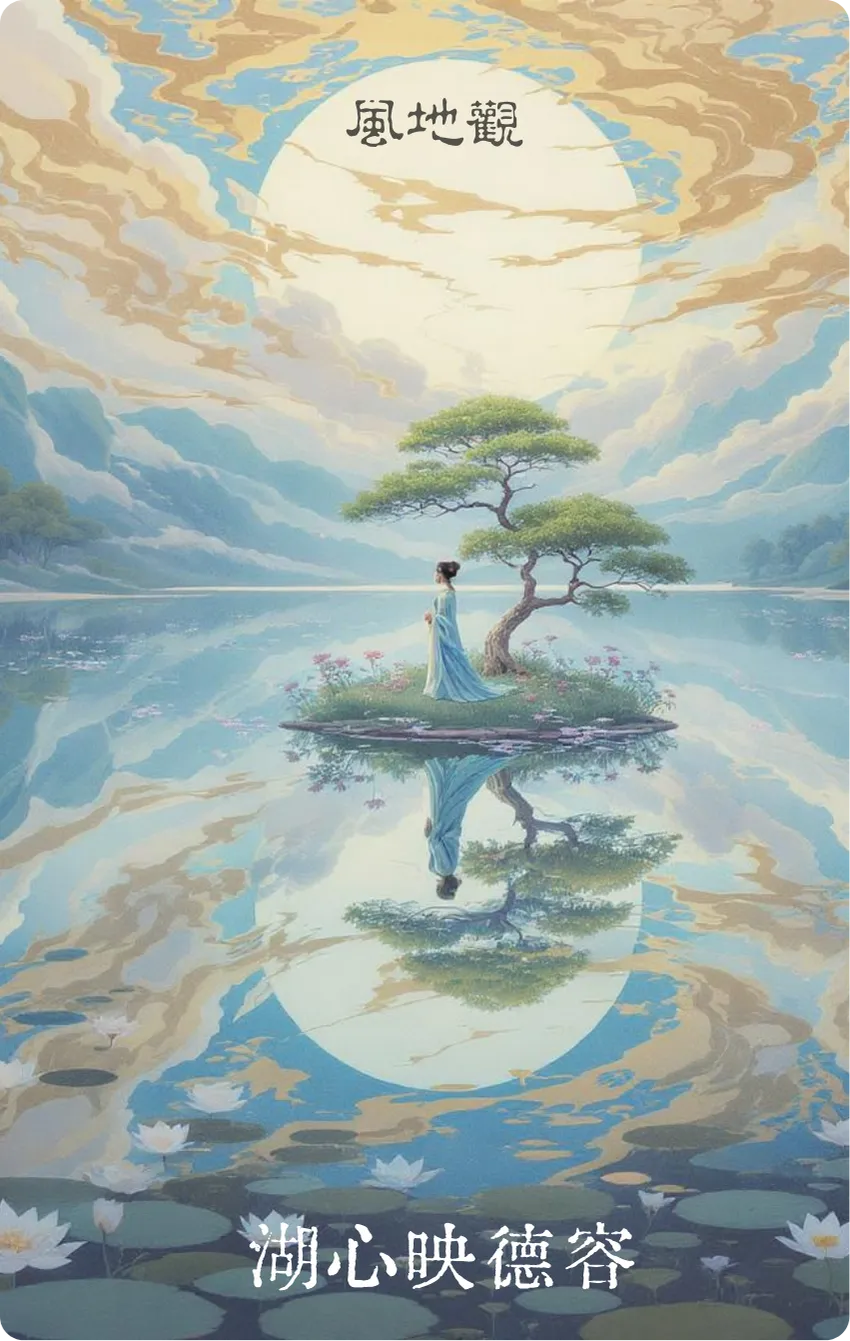 风地观卦卡牌正面:湖心映影