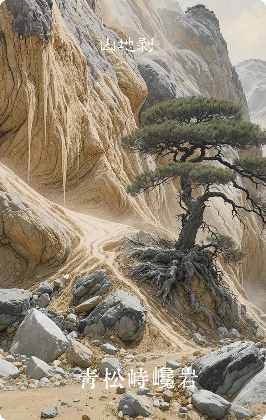 山地剥卦卡牌正面：青松峙巉岩