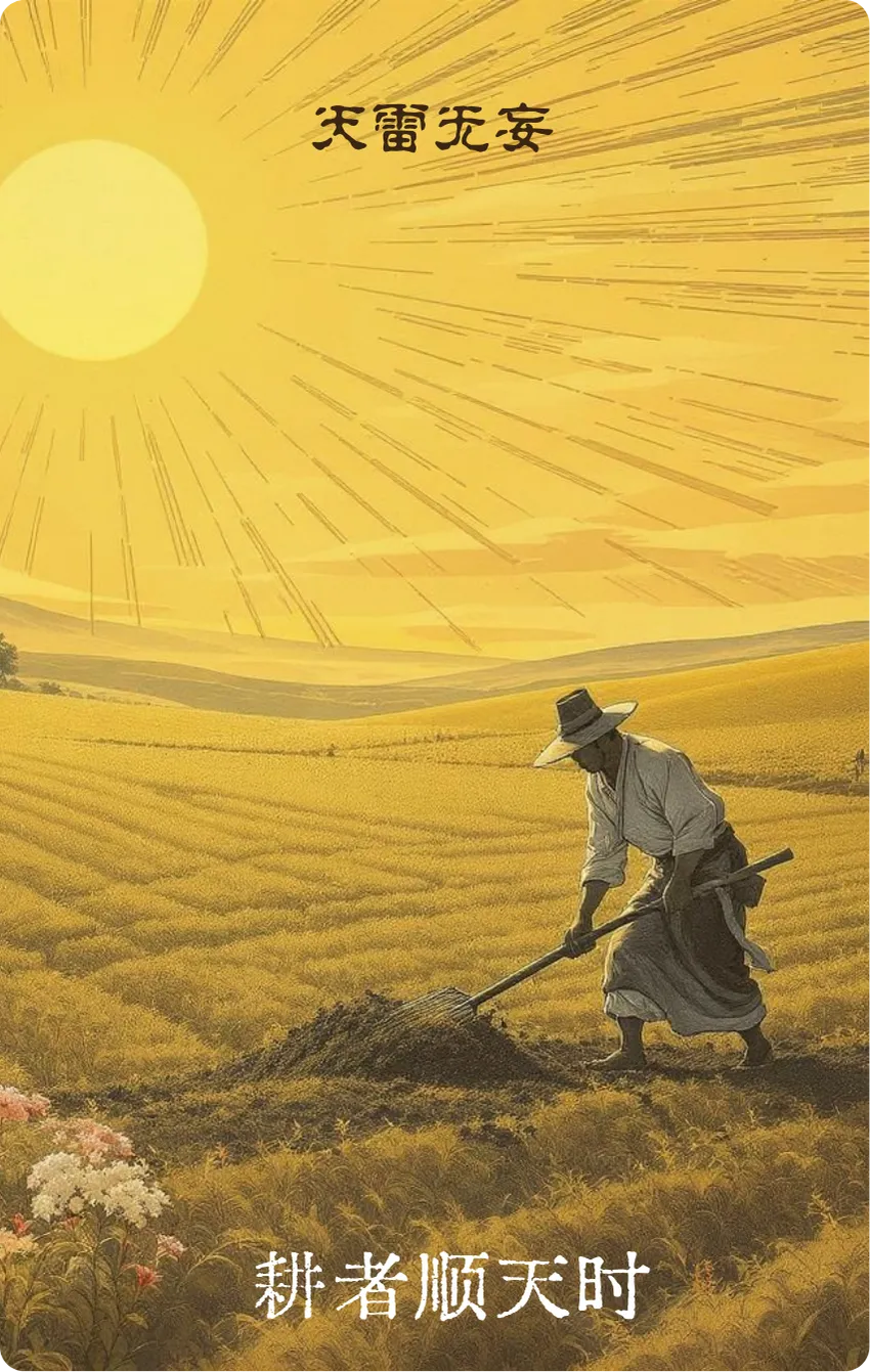 天雷无妄卦卡牌正面：耕者顺时