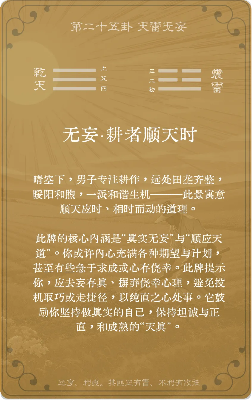 天雷无妄卦卡牌背面：牌义解读与爻辞