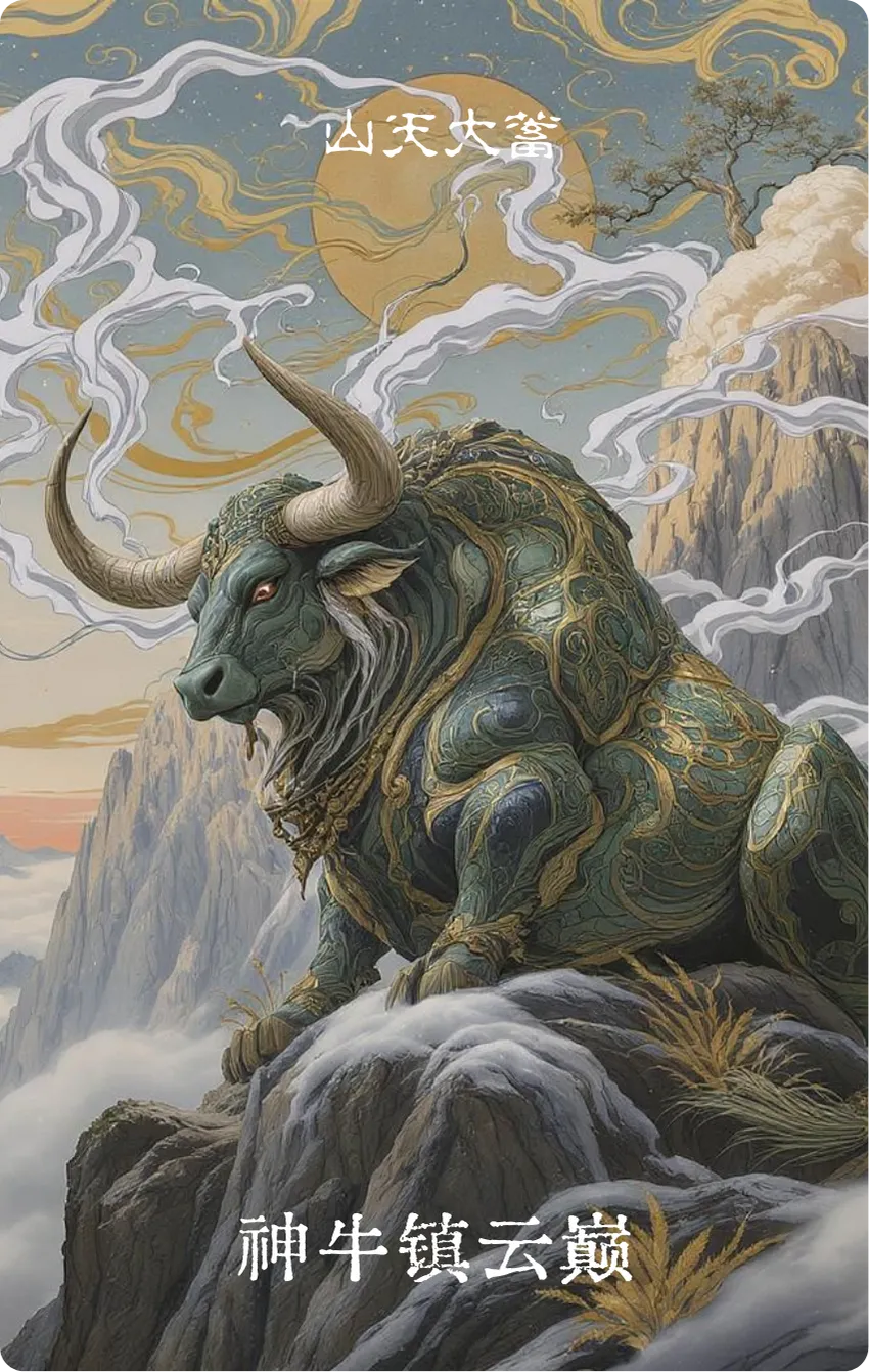 大畜卦卡牌正面——大蓄·神牛镇云巅