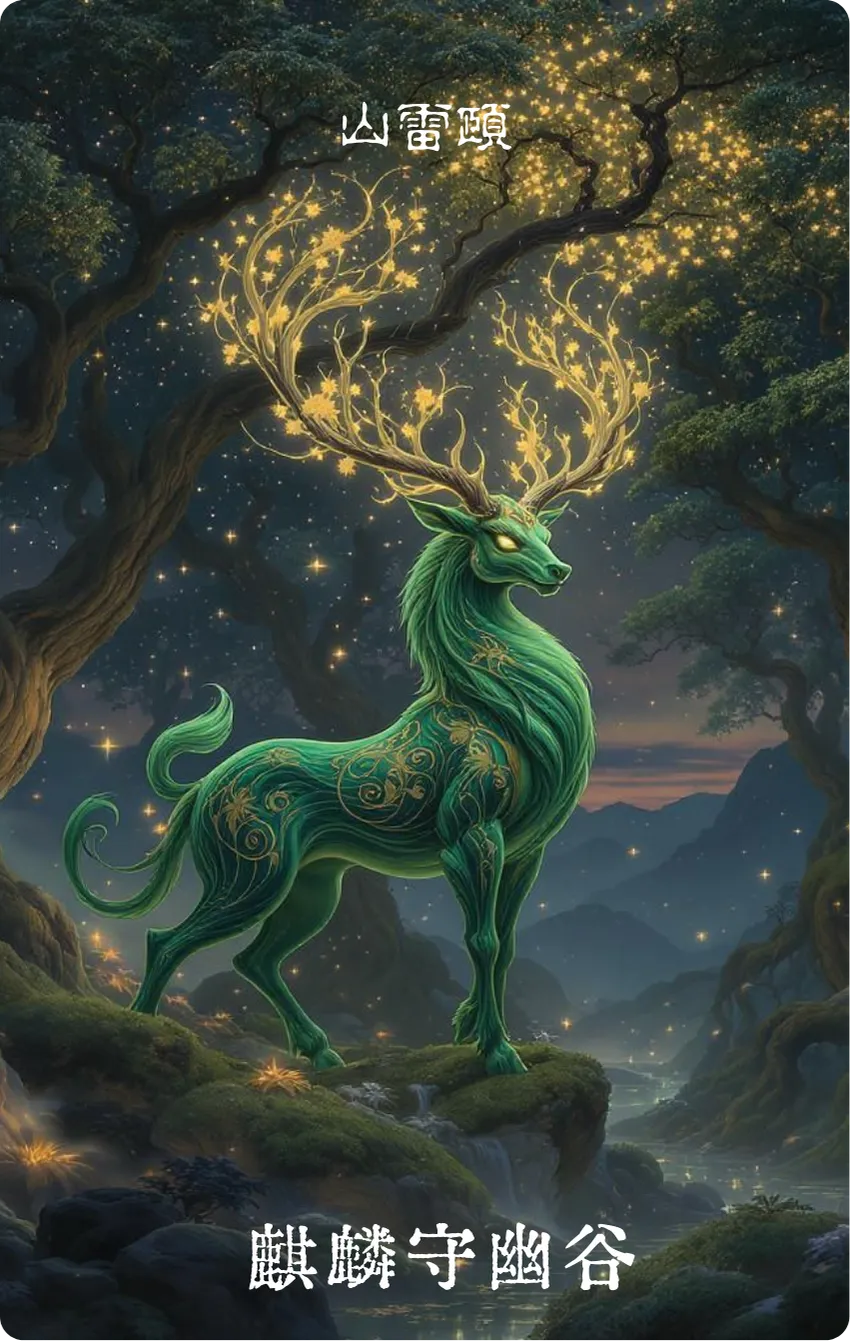 山雷颐卦卡牌正面：麒麟守谷