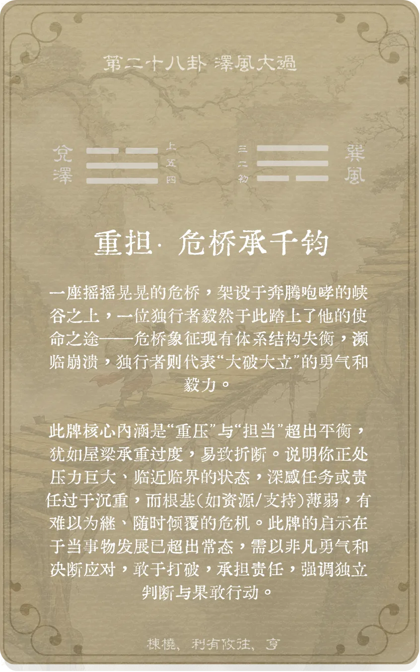 泽风大过卦卡牌背面:牌义解读与爻辞