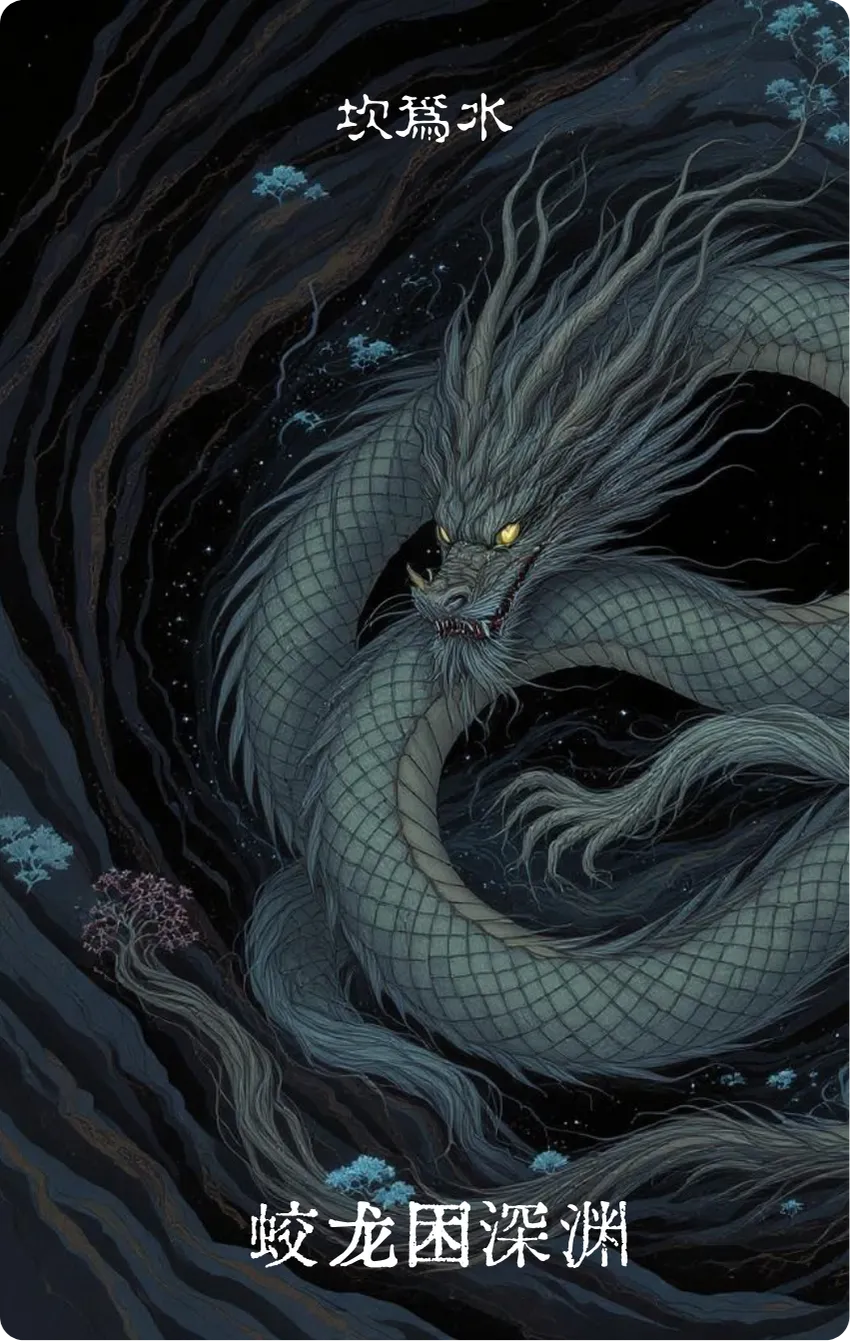 坎为水卦卡牌正面：蛟龙困渊