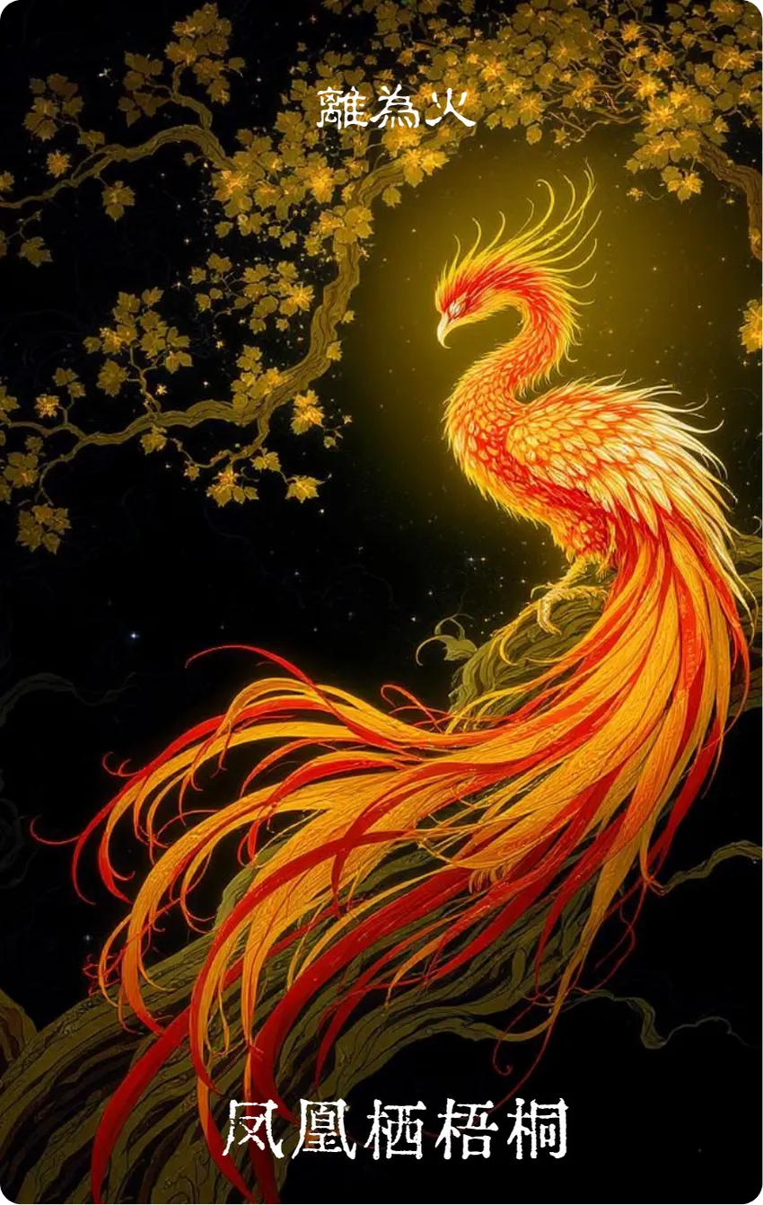 离为火卦卡牌正面:凤凰栖梧