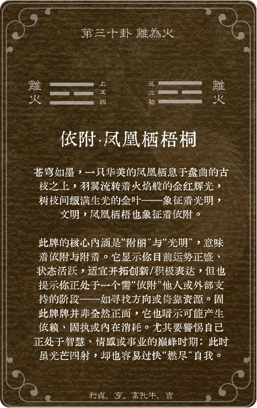 离为火卦卡牌背面:牌义解读与爻辞