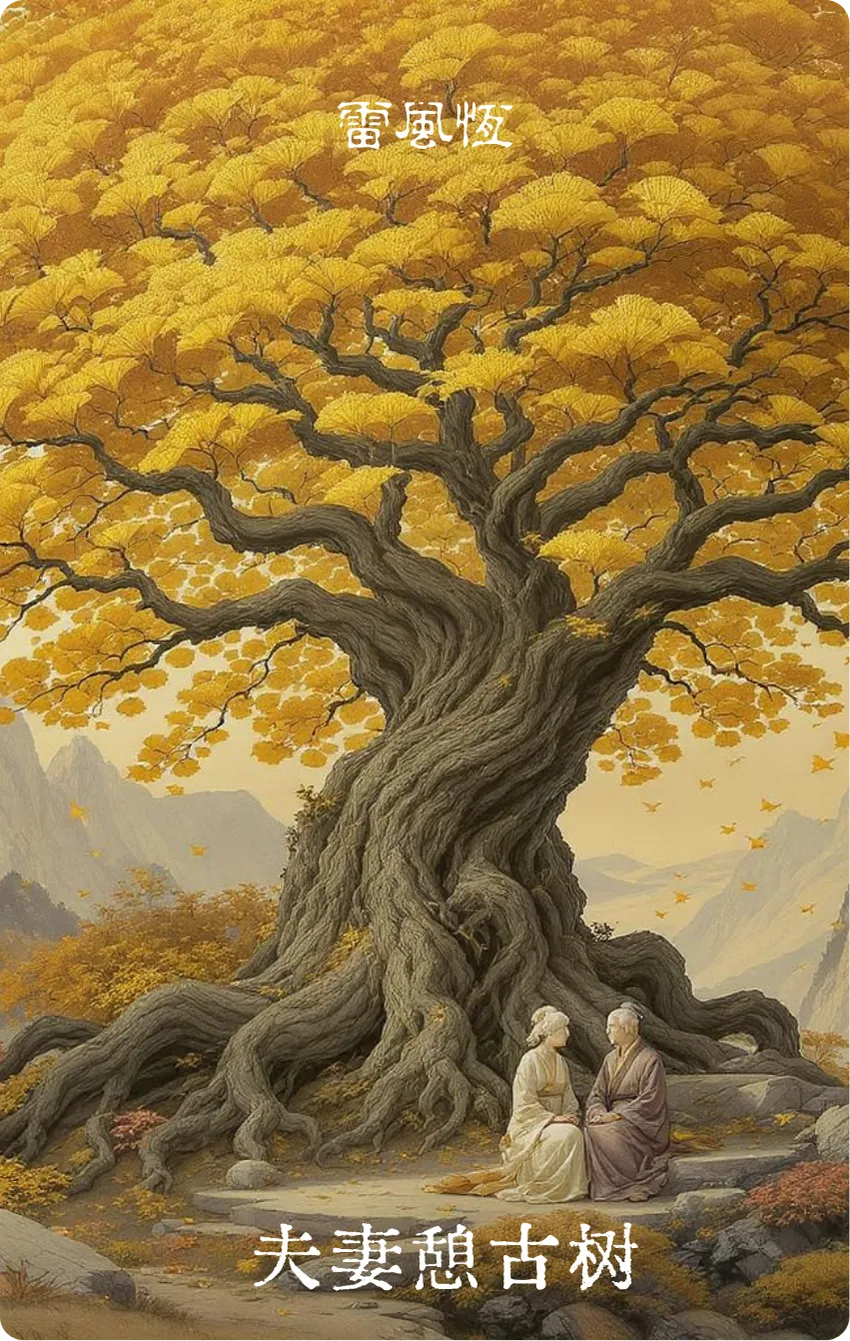 雷风恒卦卡牌正面:夫妻憩古树
