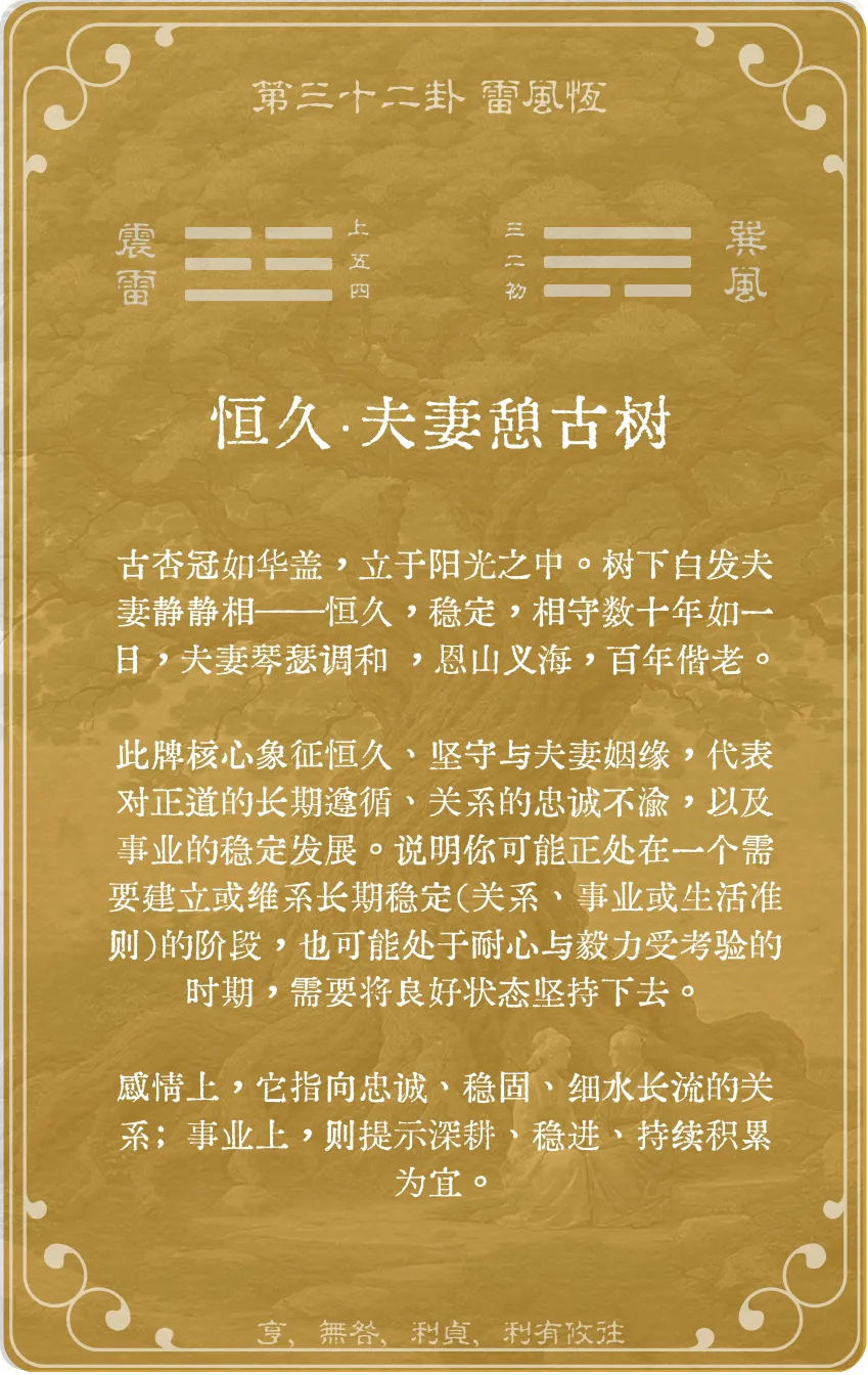 雷风恒卦卡牌背面:牌义解读与爻辞