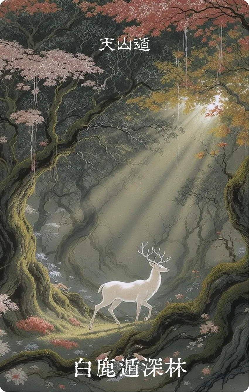 天山遁卦卡牌正面：白鹿入林