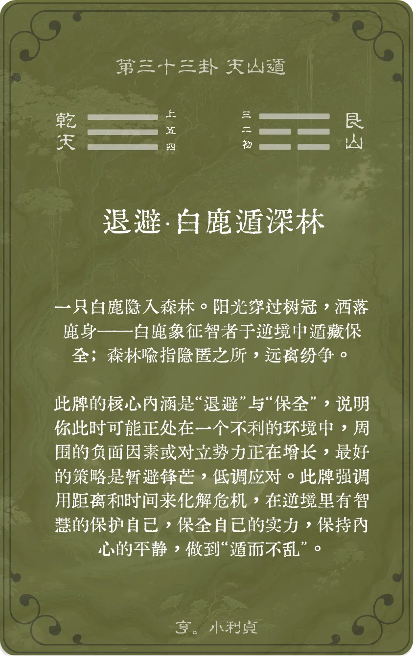 天山遁卦卡牌背面：牌义解读与爻辞