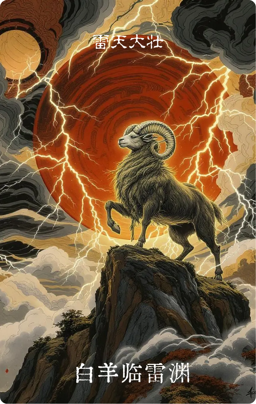 雷天大壮卦卡牌正面:神羊临渊
