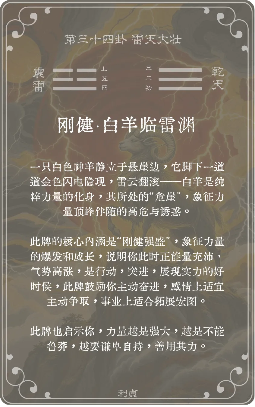 雷天大壮卦卡牌背面:牌义解读与爻辞