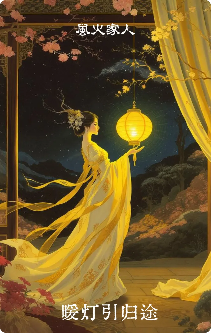 家人卦卡牌正面——和睦·暖灯引归途