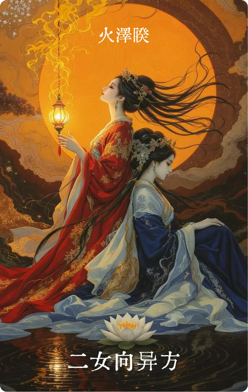 火泽睽卦卡牌正面:二女向异