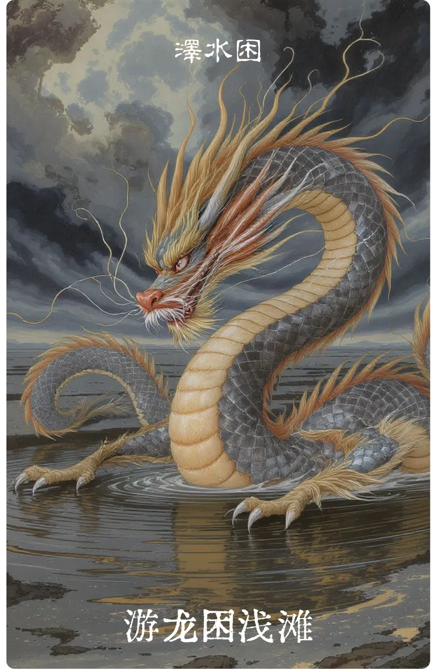 困卦卡牌正面——困境·游龙困浅滩