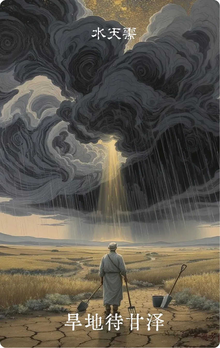 需卦卡牌正面——静待·旱地待甘泽