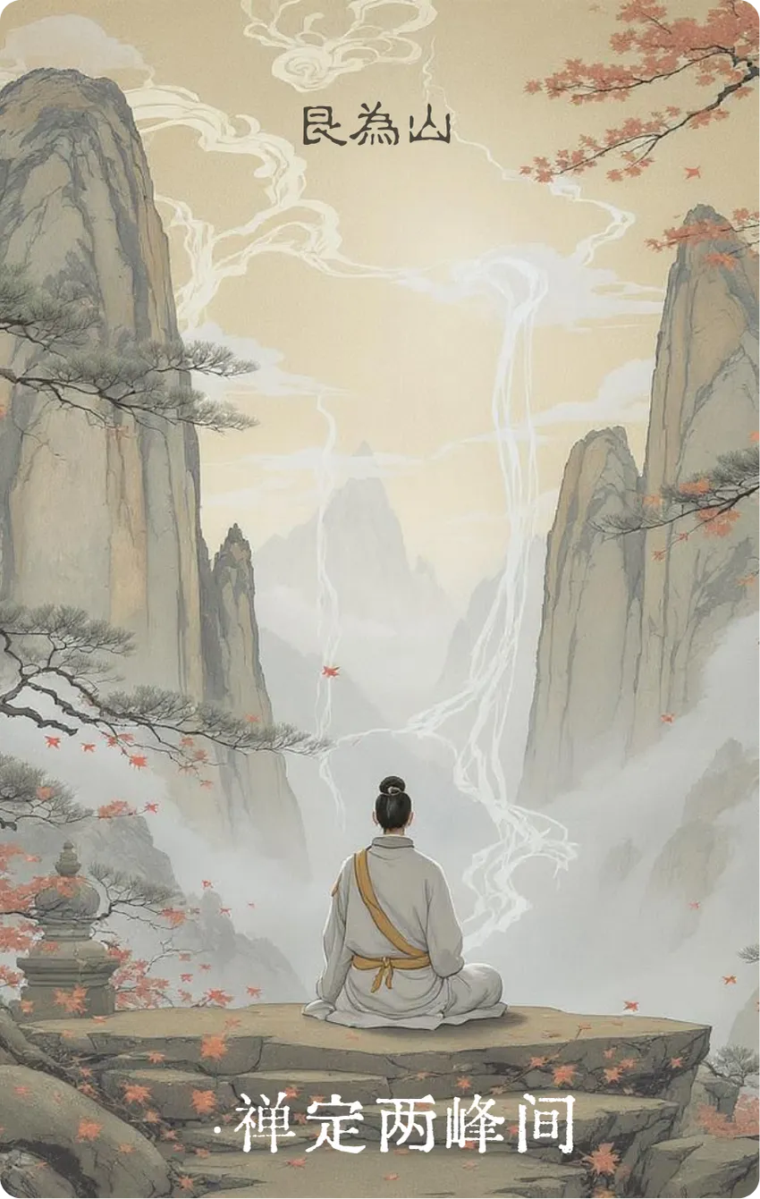 艮卦卡牌正面——知止·禅定两峰间