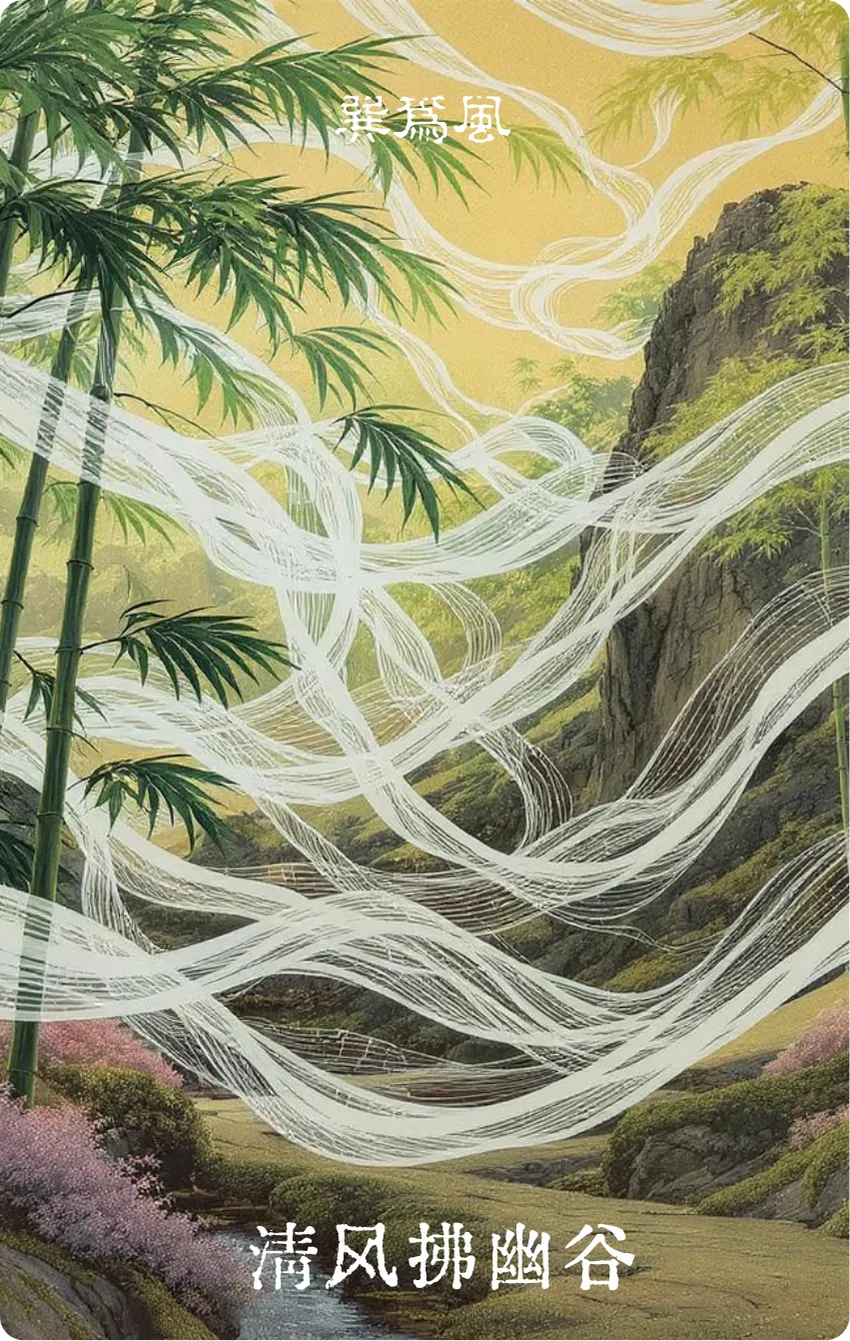巽卦卡牌正面——随顺·清风拂幽谷