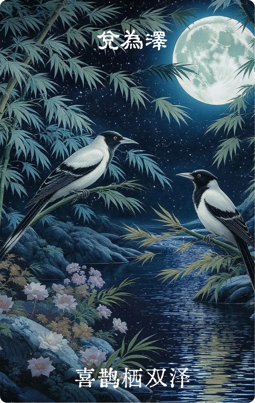 兑卦卡牌正面——取悦·喜鹊栖双泽