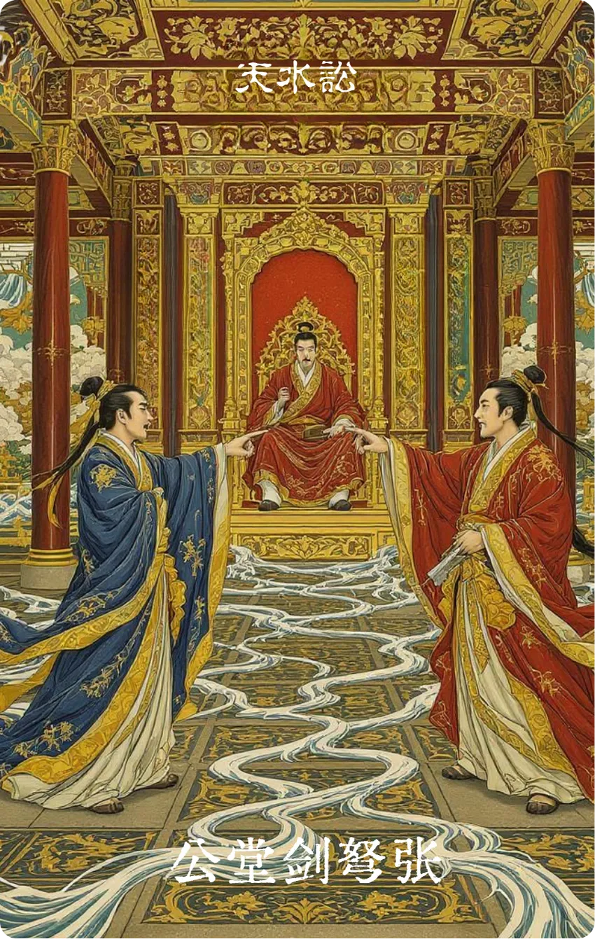 天水讼卦卡牌正面:公堂争讼