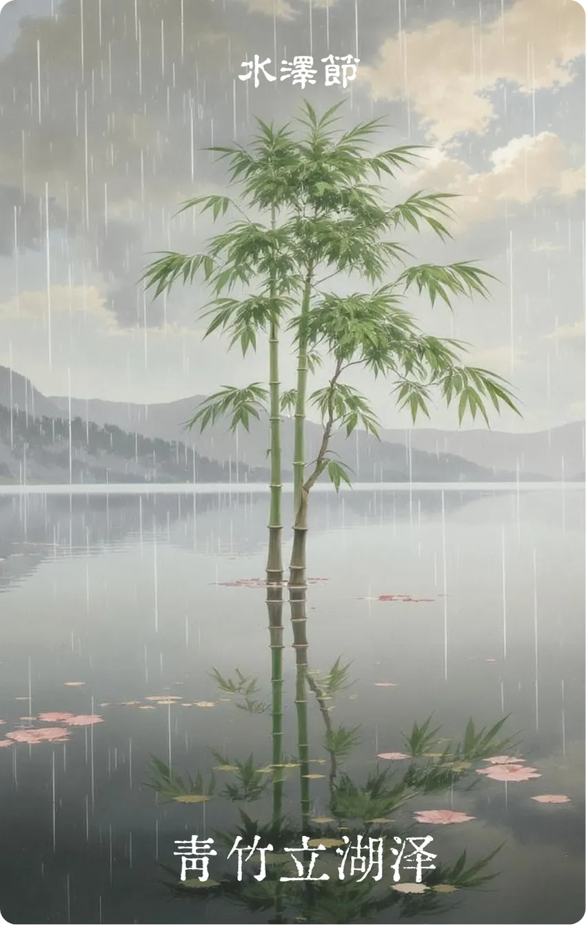 节卦卡牌正面——节制·青竹立湖泽