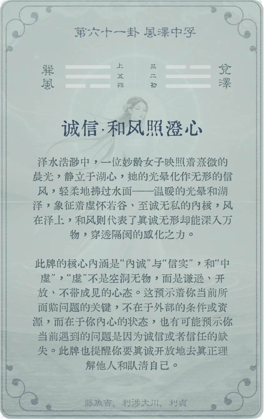 中孚卦卡牌背面——第61卦风泽中孚