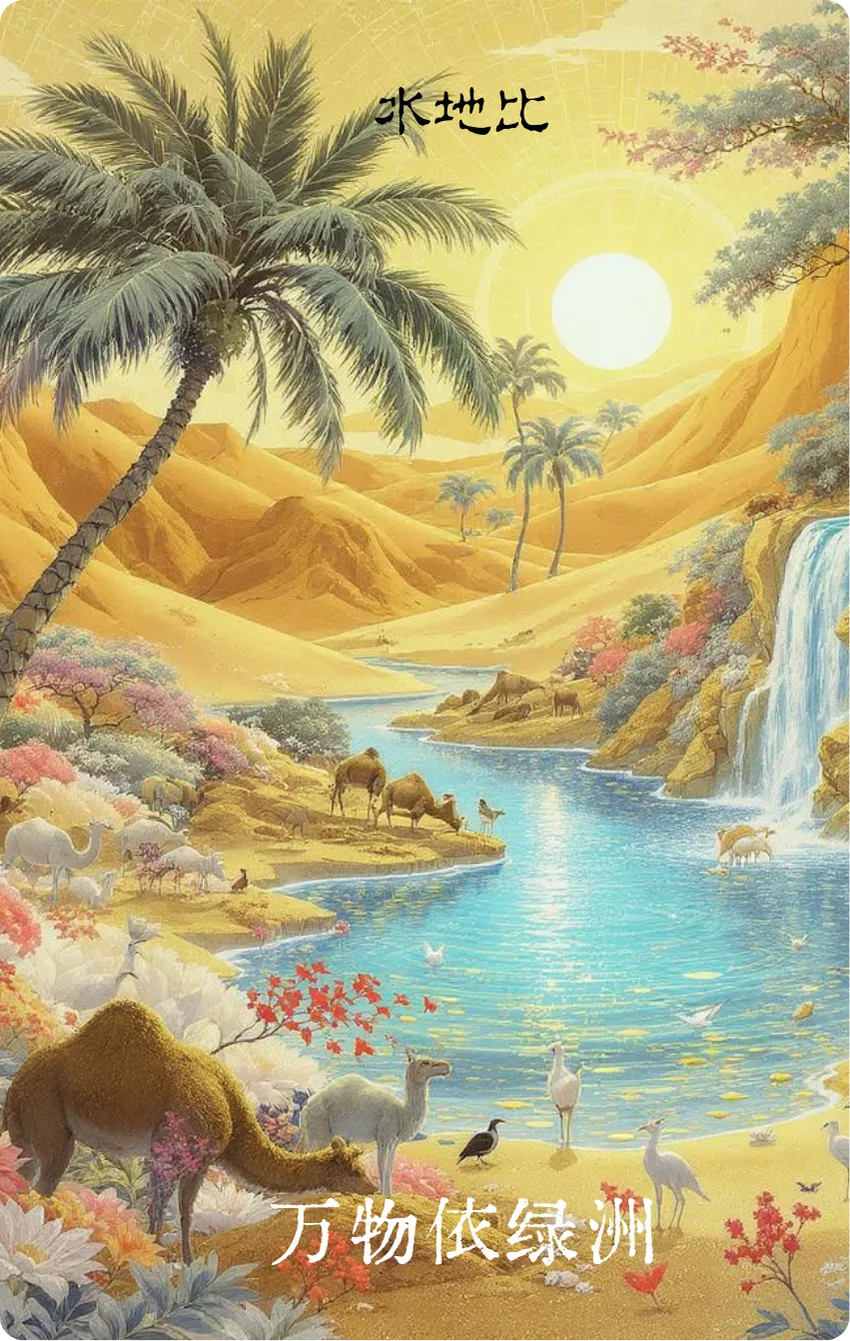 水地比卦卡牌正面:沙漠绿洲