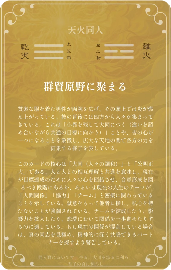 同人卦カード裏面:第十三卦 天火同人