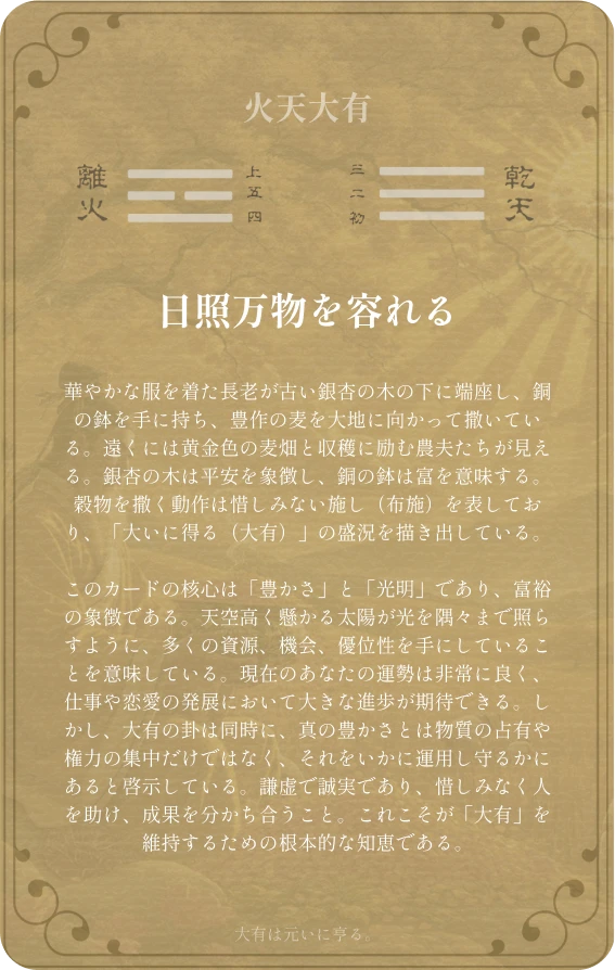 大有卦カード裏面：第十四卦 火天大有