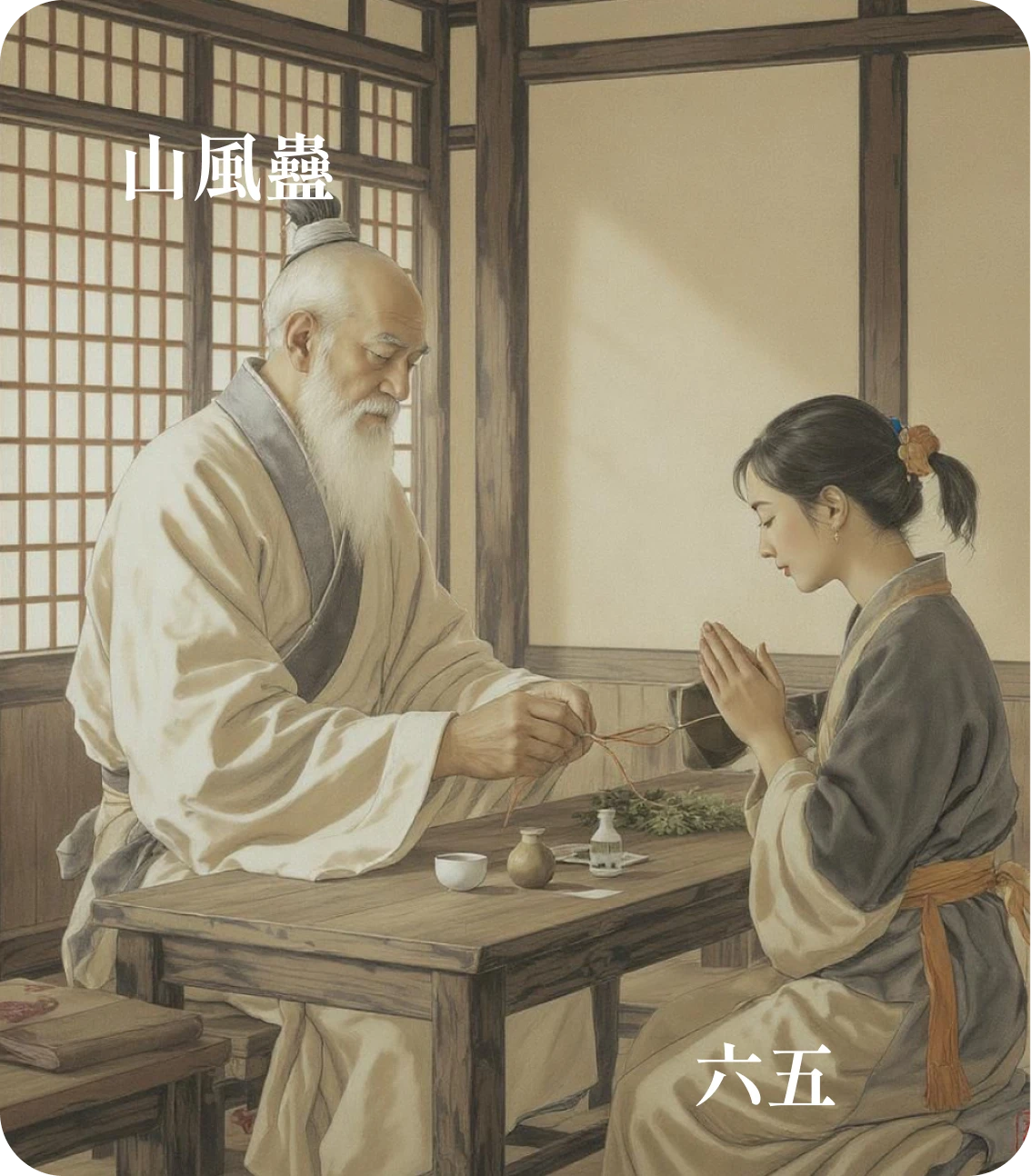 蠱卦六五爻カード:幹父之蠱用誉