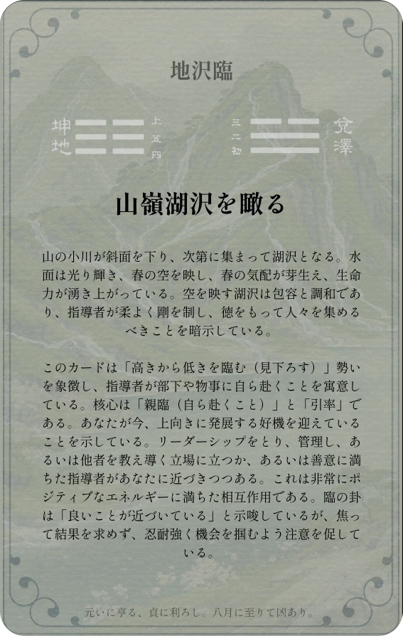 臨卦カード裏面：第十九卦 地沢臨