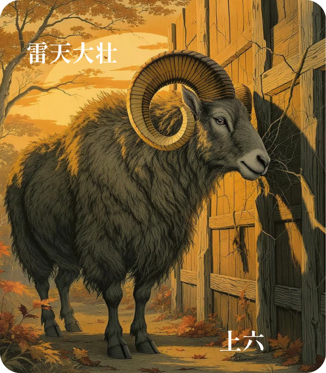 大壮卦上六爻カード：羝羊触藩不能退遂