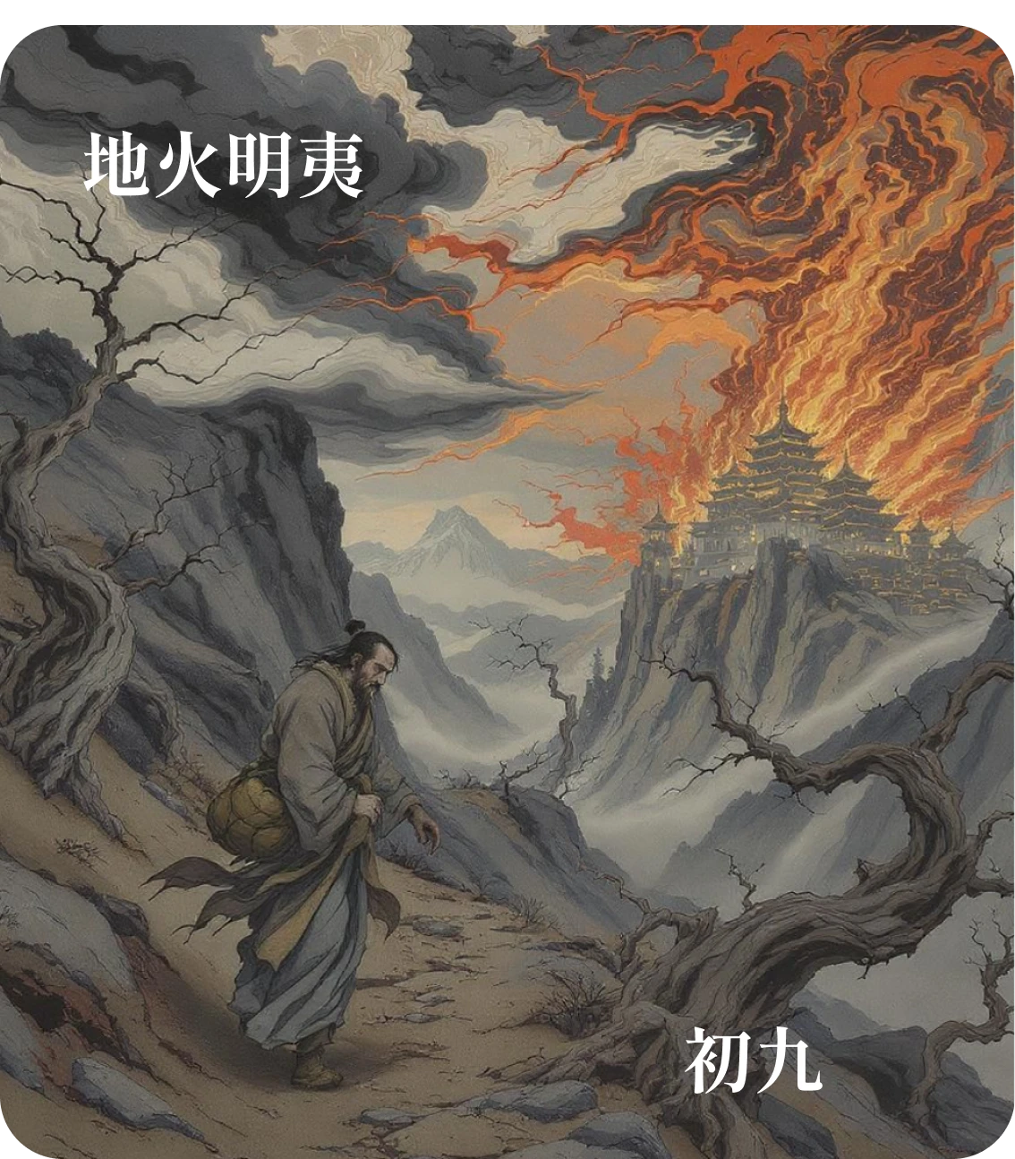 明夷卦初九爻カード:明夷于飛垂其翼
