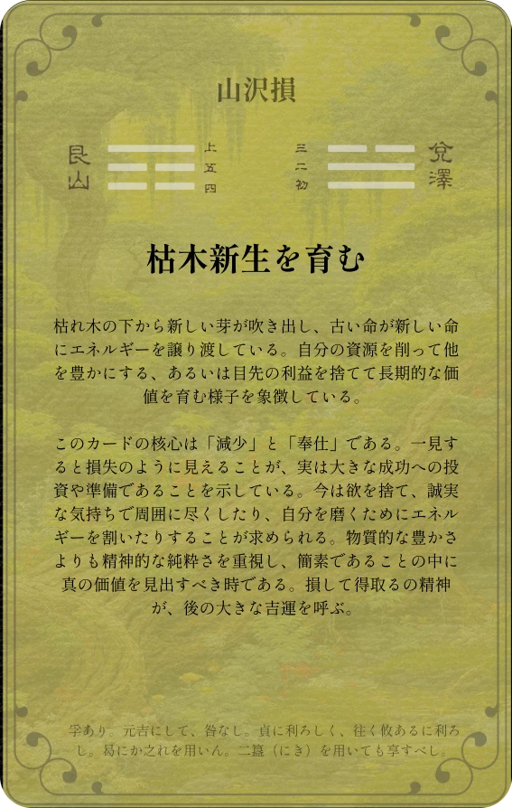 損卦カード裏面：第四十一卦 山沢損