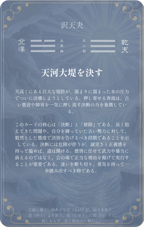 夬卦カード裏面:第四十三卦 沢天夬