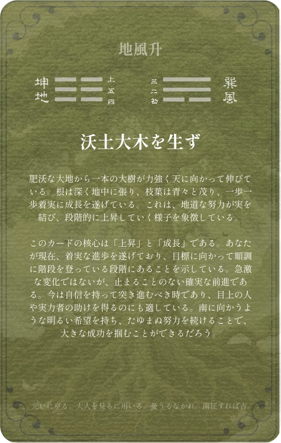 升卦カード裏面：第四十六卦 地風升