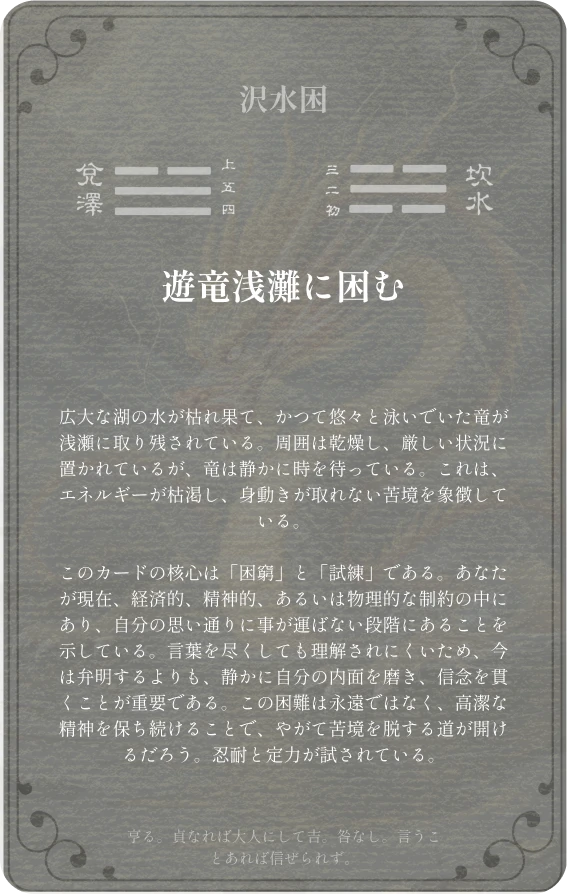 困卦カード裏面：第四十七卦 沢水困