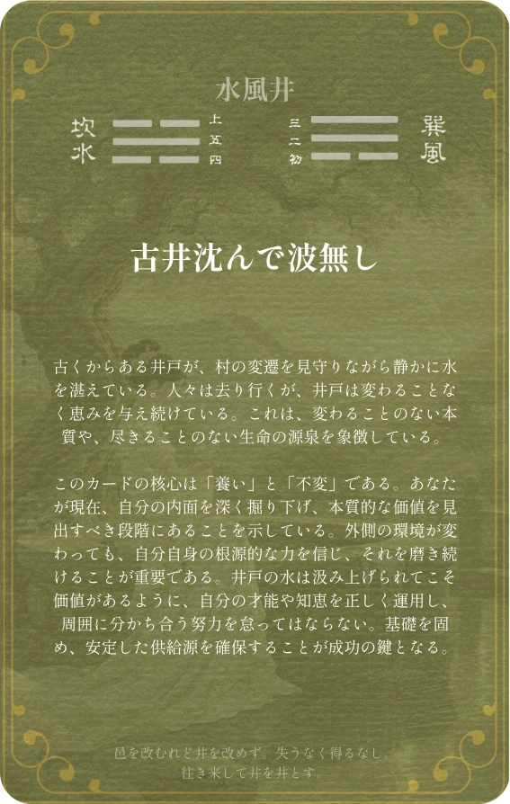 井卦カード裏面:第四十八卦 水風井