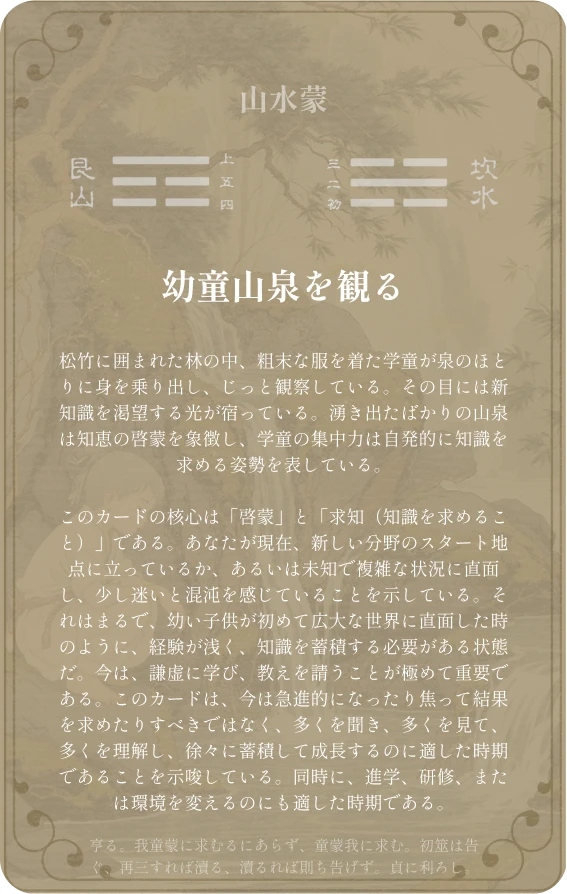 蒙卦カード裏面：第四卦 山水蒙