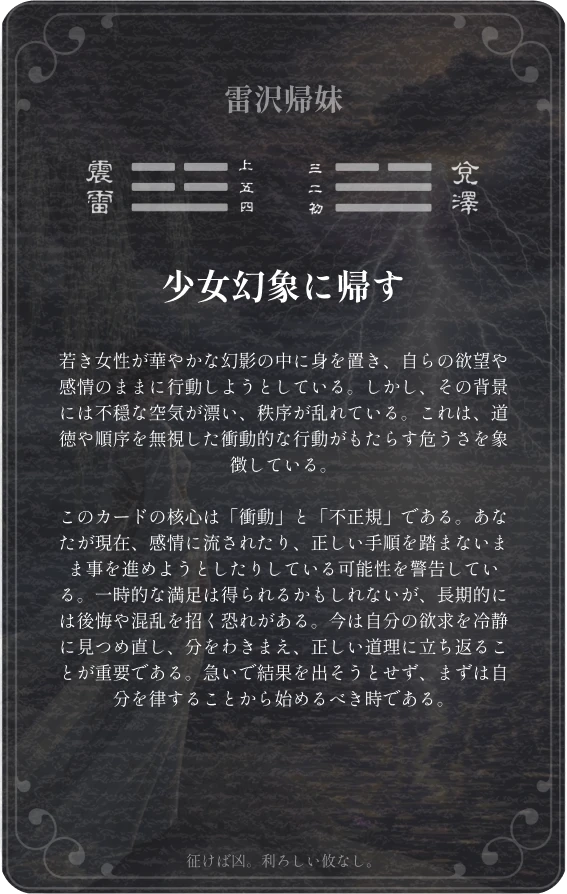 帰妹卦カード裏面:第五十四卦 雷沢帰妹