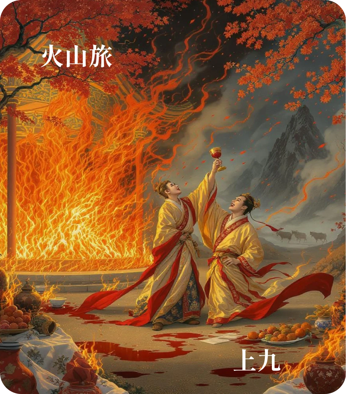 旅卦上九爻カード:鳥焚其巣