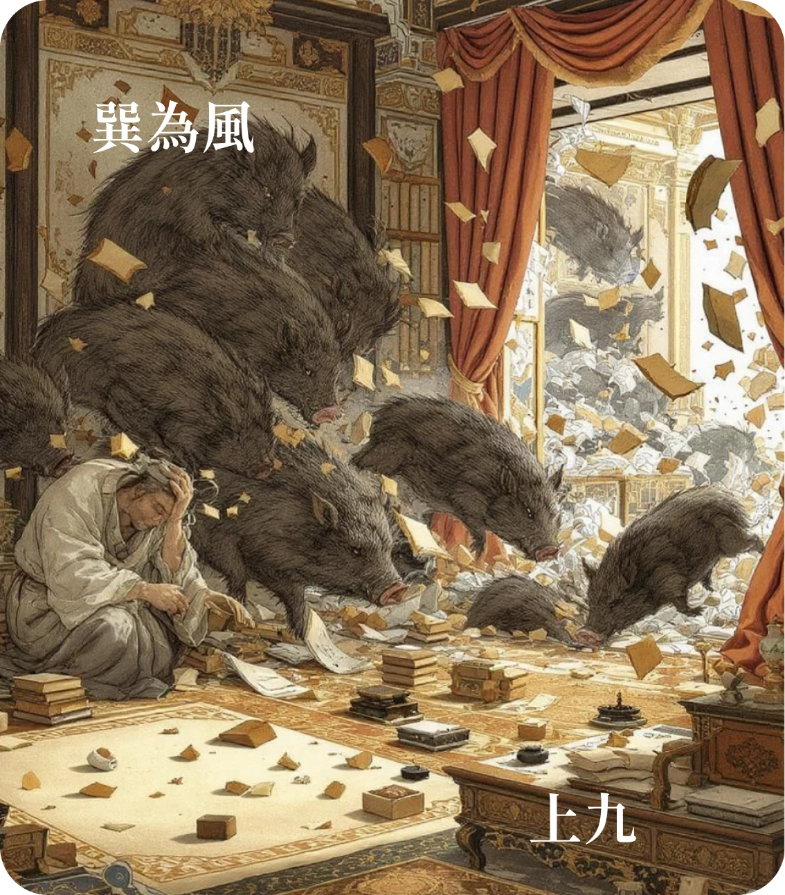 巽卦上九爻カード:巽在床下喪其資斧