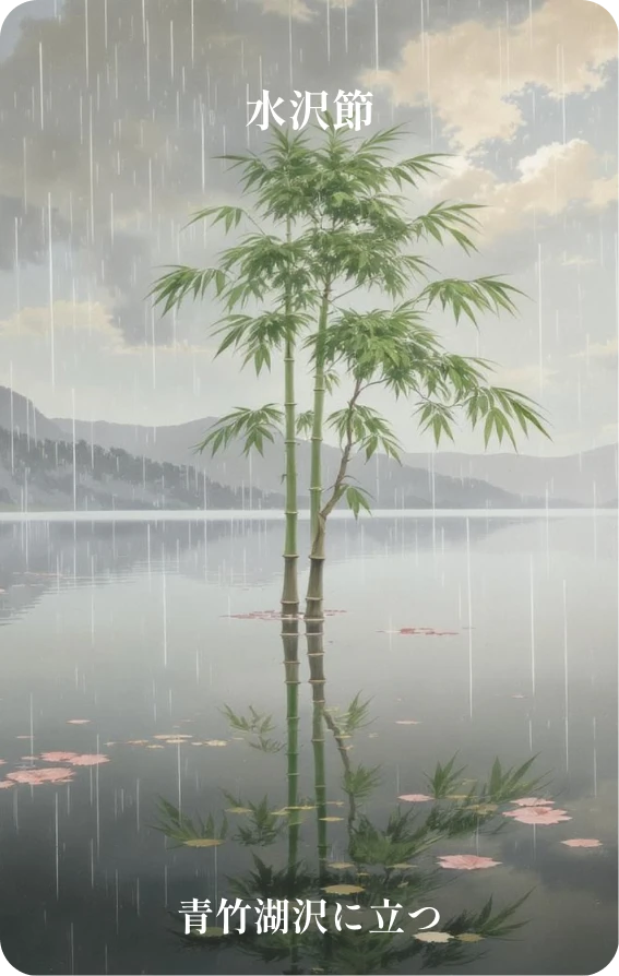 節卦カード表面:青竹立湖沢
