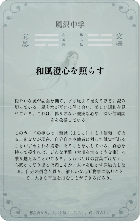 中孚卦カード裏面:第六十一卦 風沢中孚