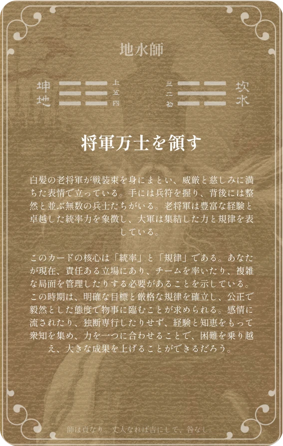 師卦カード裏面:第七卦 地水師